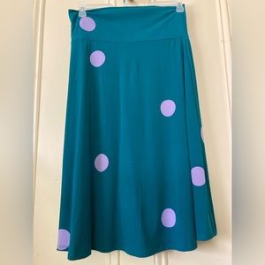 LuLaroe Azure A-Line Skirt, Green with Purple Dots, NWT